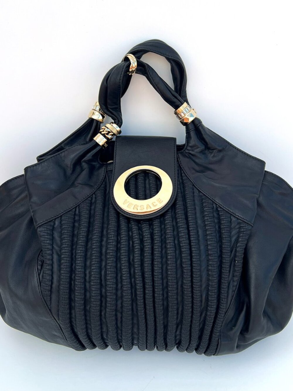 Gorgeous!! Authentic VERSACE Mainline Black Leather Hobo Bag